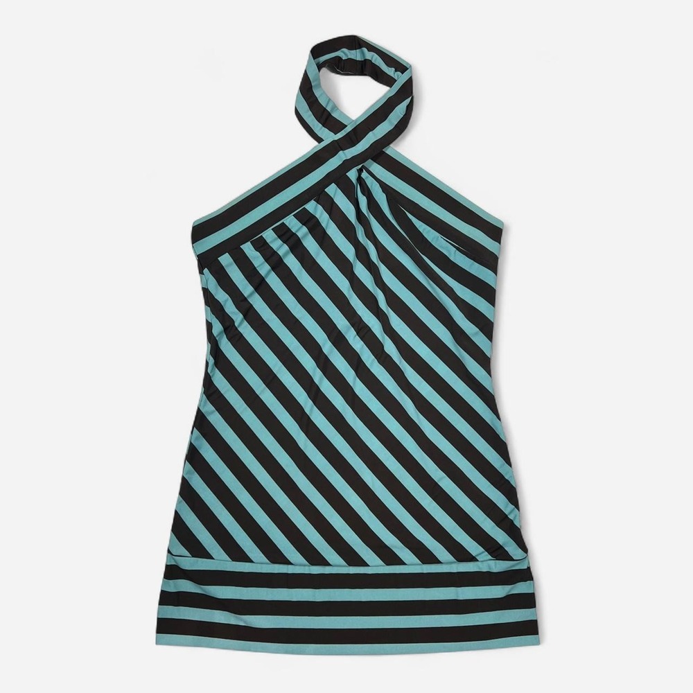 Y2K Vintage Takara Striped Teal and Brown Halter Top